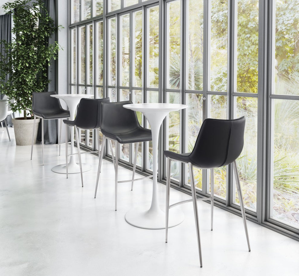 Set Of Two 43" Black And Silver Steel Low Back Bar Height Chairs With Footrest By Homeroots | Bar Stools | Modishstore - 8