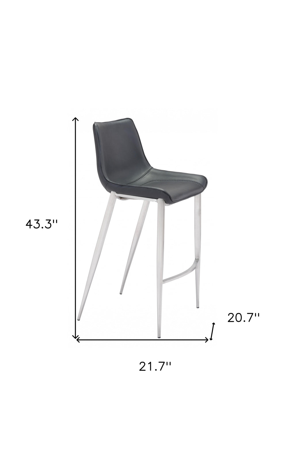 Set Of Two 43" Black And Silver Steel Low Back Bar Height Chairs With Footrest By Homeroots | Bar Stools | Modishstore - 9