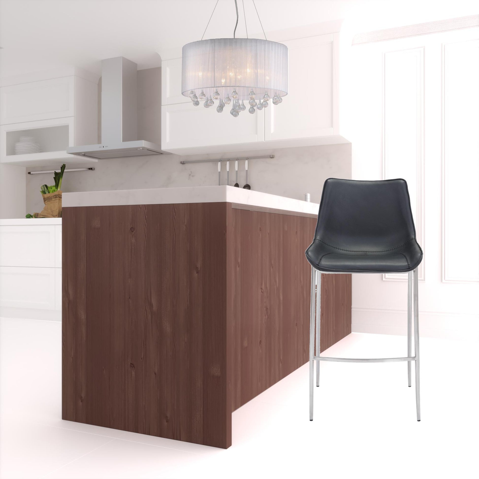 Set Of Two 43" Black And Silver Steel Low Back Bar Height Chairs With Footrest By Homeroots | Bar Stools | Modishstore - 6