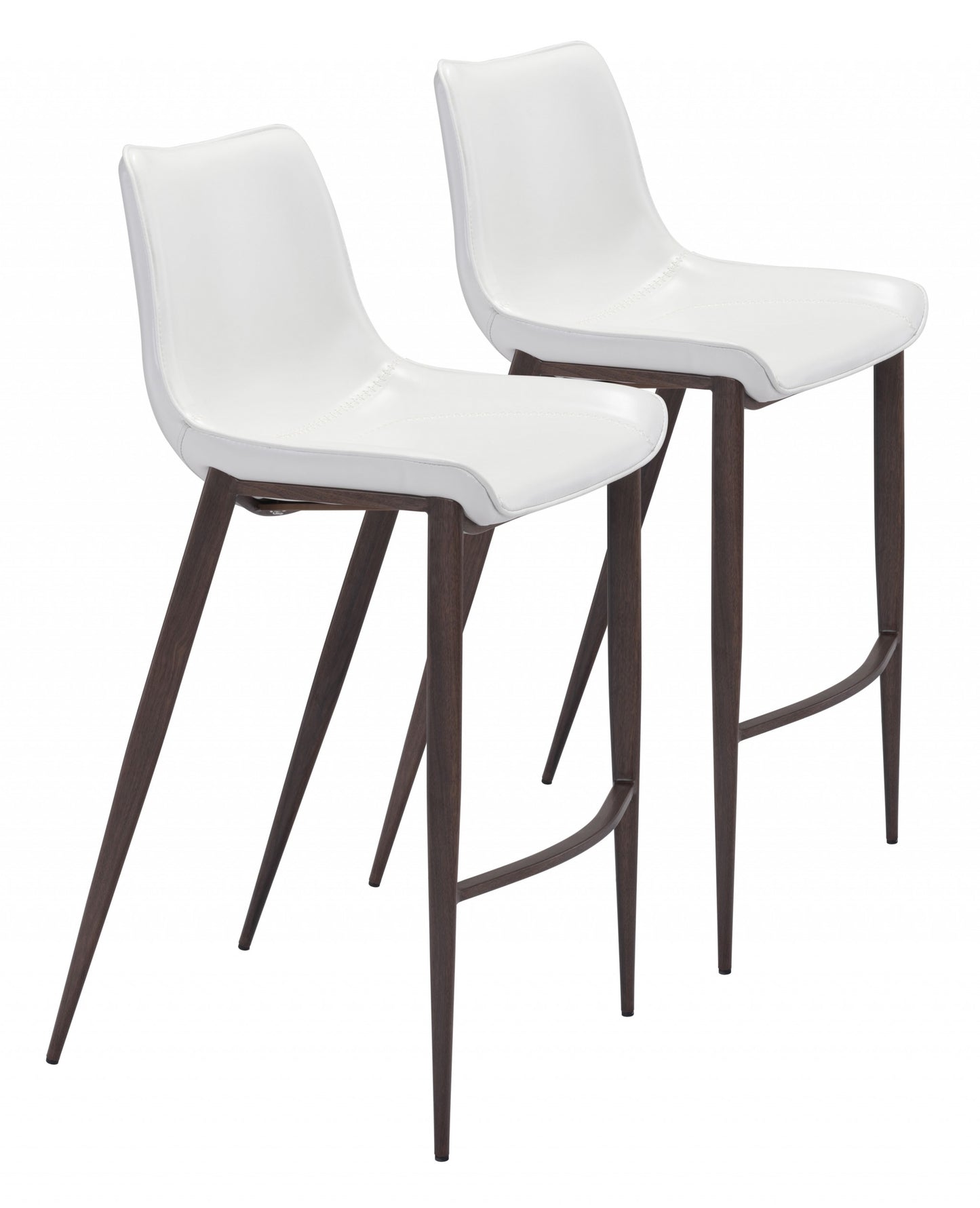 Gray Faux Leather and White Steel Modern Stitch Bucket Bar Chairs By Homeroots