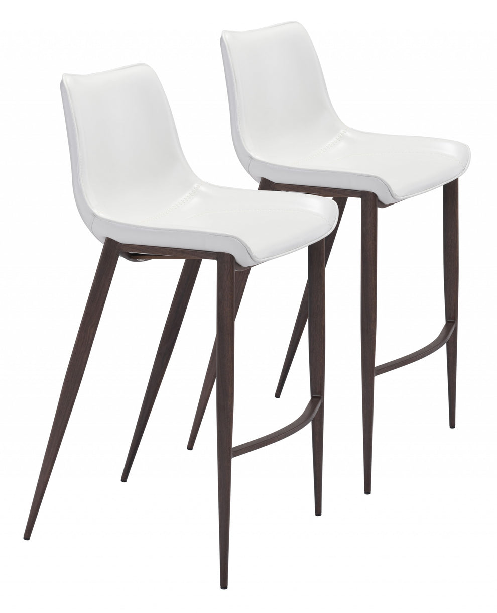 Gray Faux Leather and White Steel Modern Stitch Bucket Bar Chairs By Homeroots | Bar Stools | Modishstore - 6