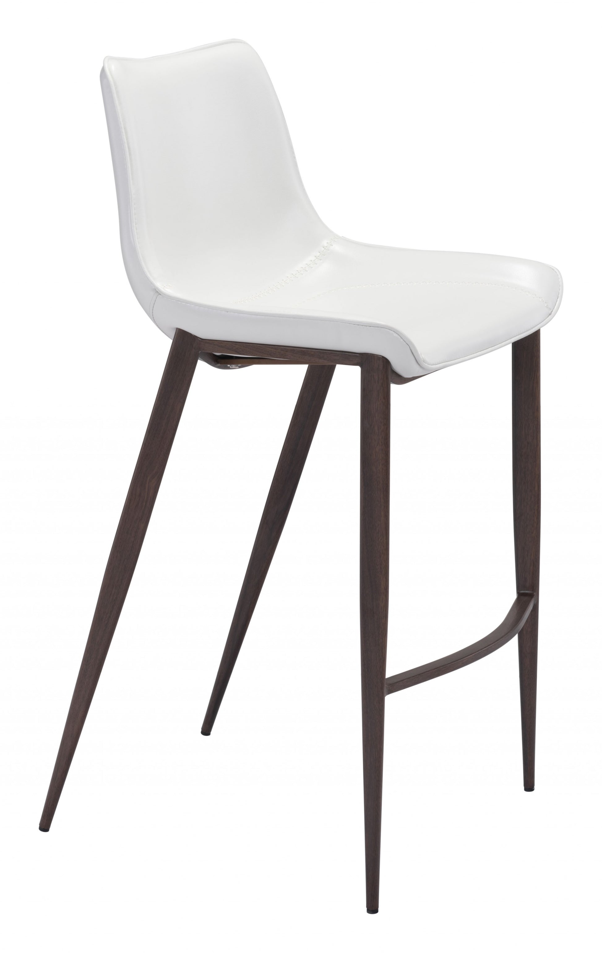 Gray Faux Leather and White Steel Modern Stitch Bucket Bar Chairs By Homeroots | Bar Stools | Modishstore
