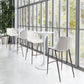 Gray Faux Leather and White Steel Modern Stitch Bucket Bar Chairs By Homeroots