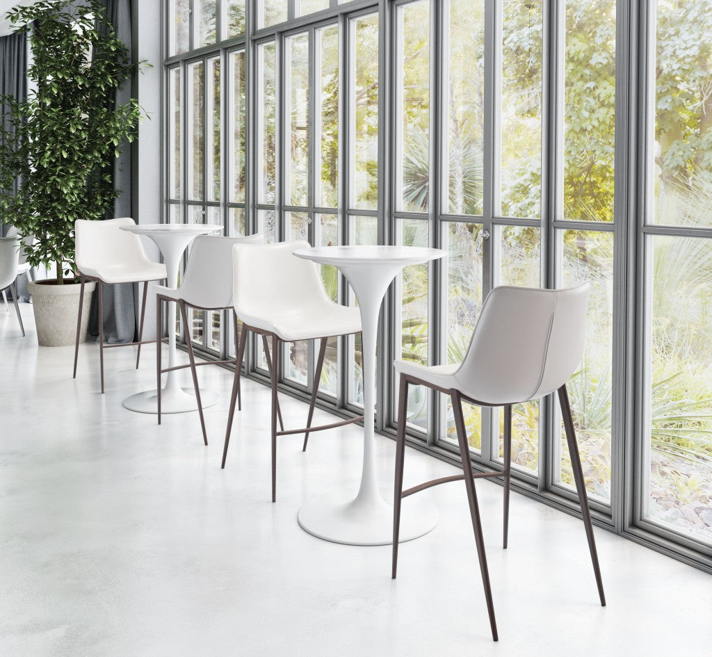 Gray Faux Leather and White Steel Modern Stitch Bucket Bar Chairs By Homeroots | Bar Stools | Modishstore - 7