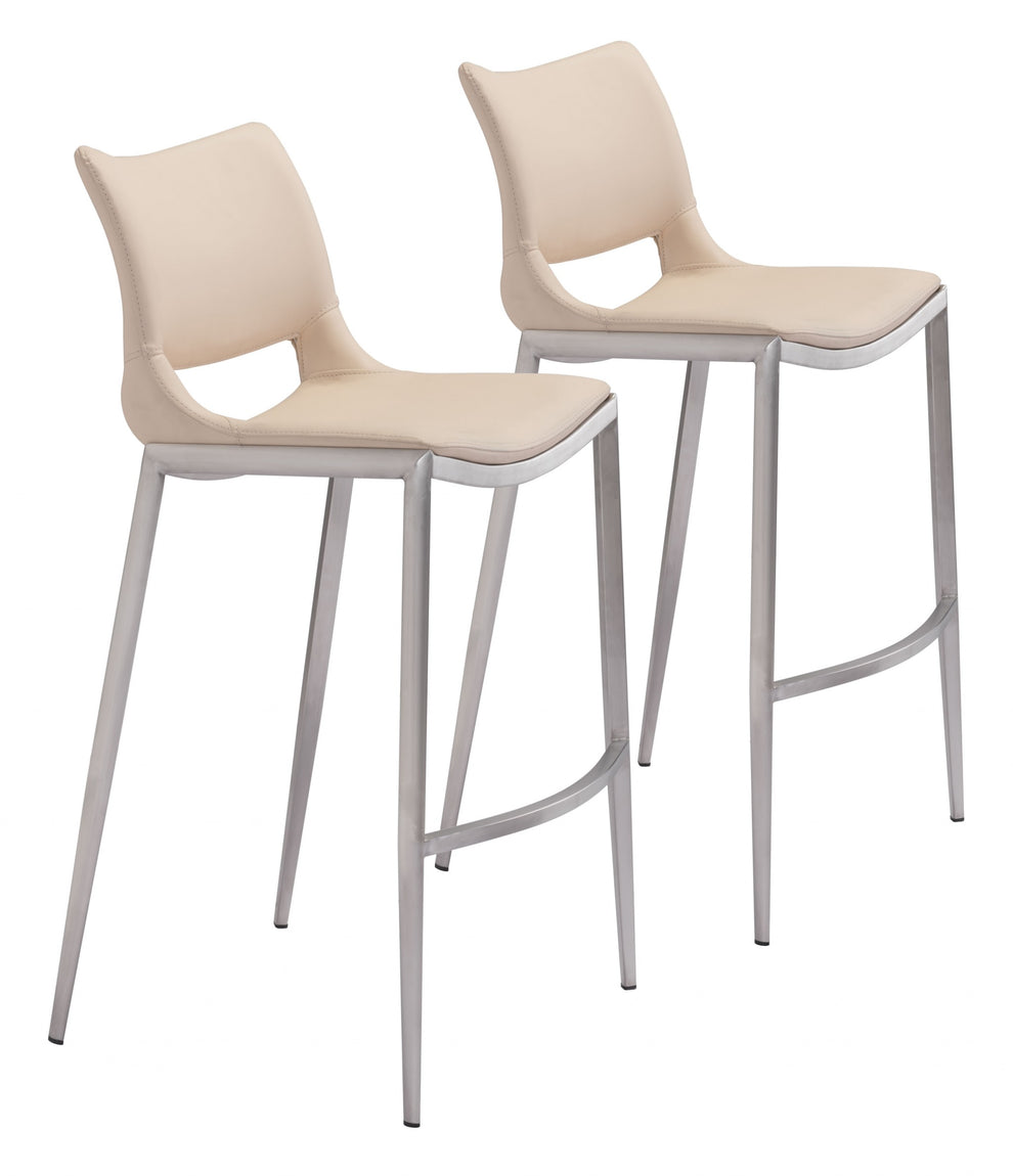 Set Of Two 41" Light Pink And Silver Steel Low Back Bar Height Chairs With Footrest By Homeroots | Bar Stools | Modishstore - 5