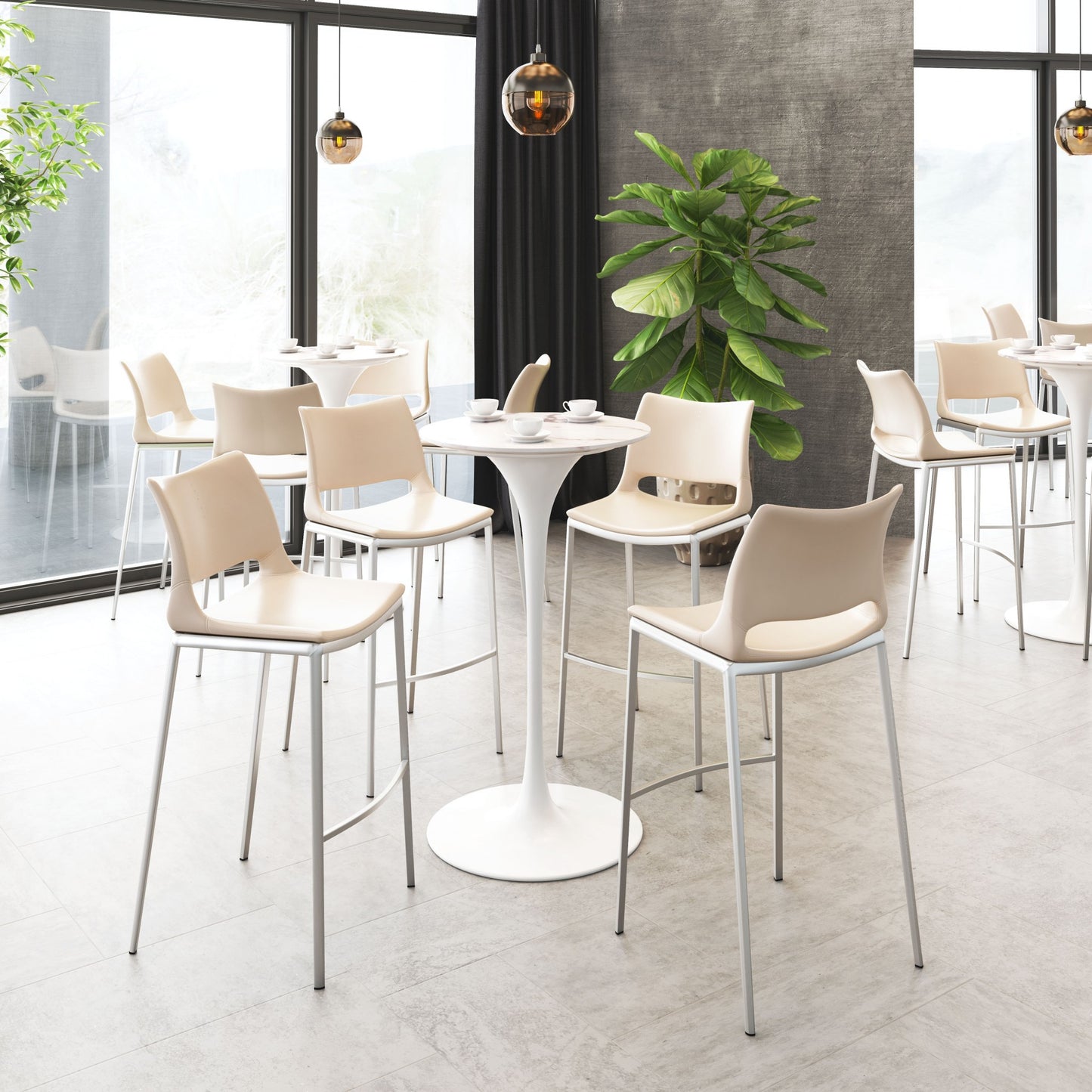 Set Of Two 41" Light Pink And Silver Steel Low Back Bar Height Chairs With Footrest By Homeroots | Bar Stools | Modishstore - 7