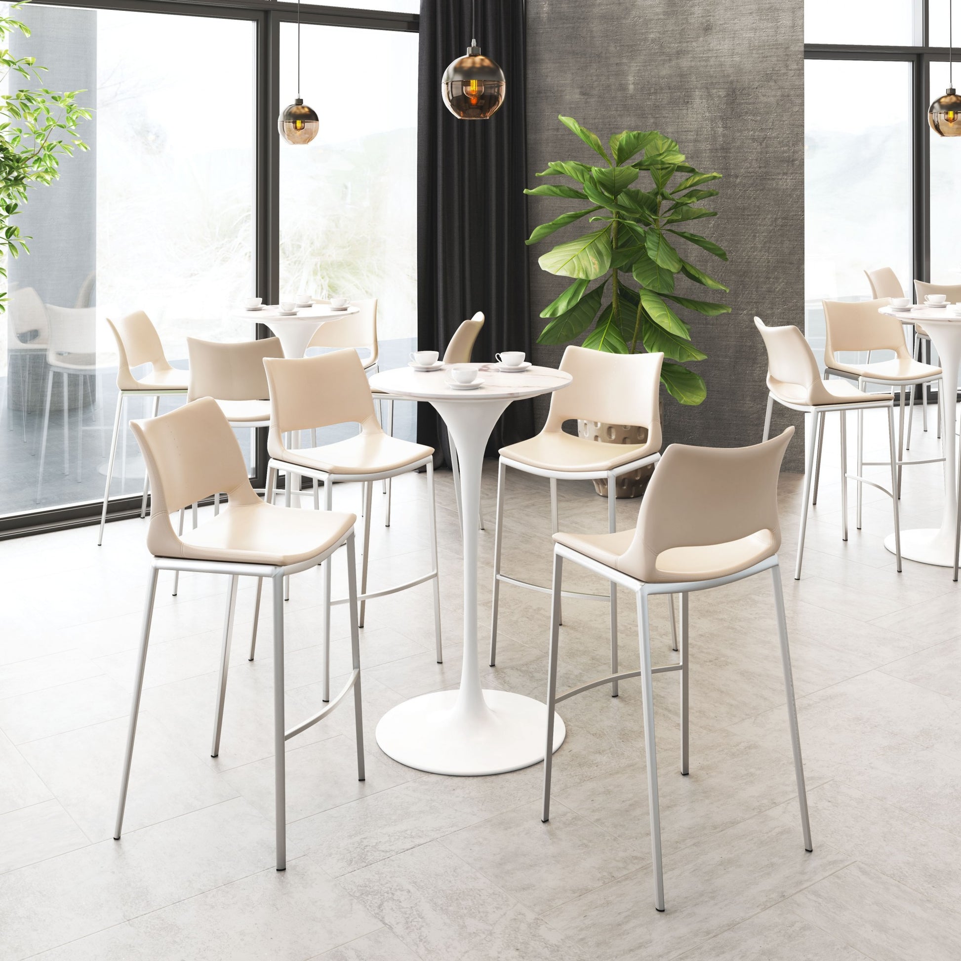 Set Of Two 41" Light Pink And Silver Steel Low Back Bar Height Chairs With Footrest By Homeroots | Bar Stools | Modishstore - 7