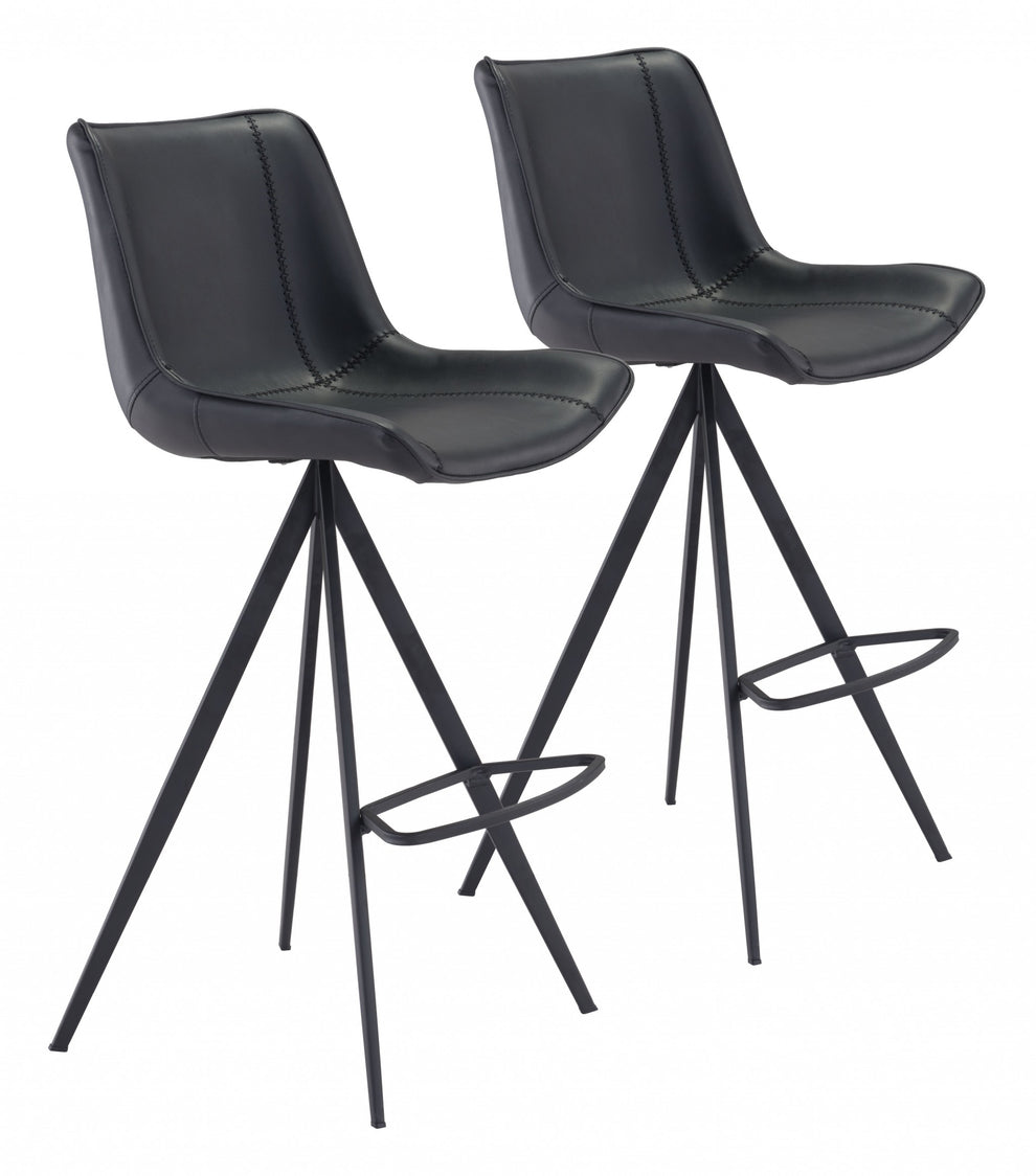 Set Of Two 42" Black Steel Low Back Bar Height Chairs With Footrest By Homeroots | Bar Stools | Modishstore - 6