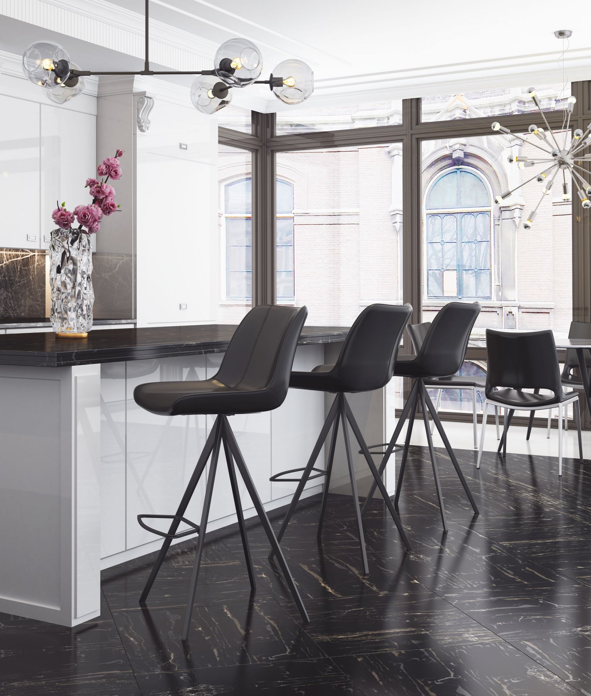 Set Of Two 42" Black Steel Low Back Bar Height Chairs With Footrest By Homeroots | Bar Stools | Modishstore - 7