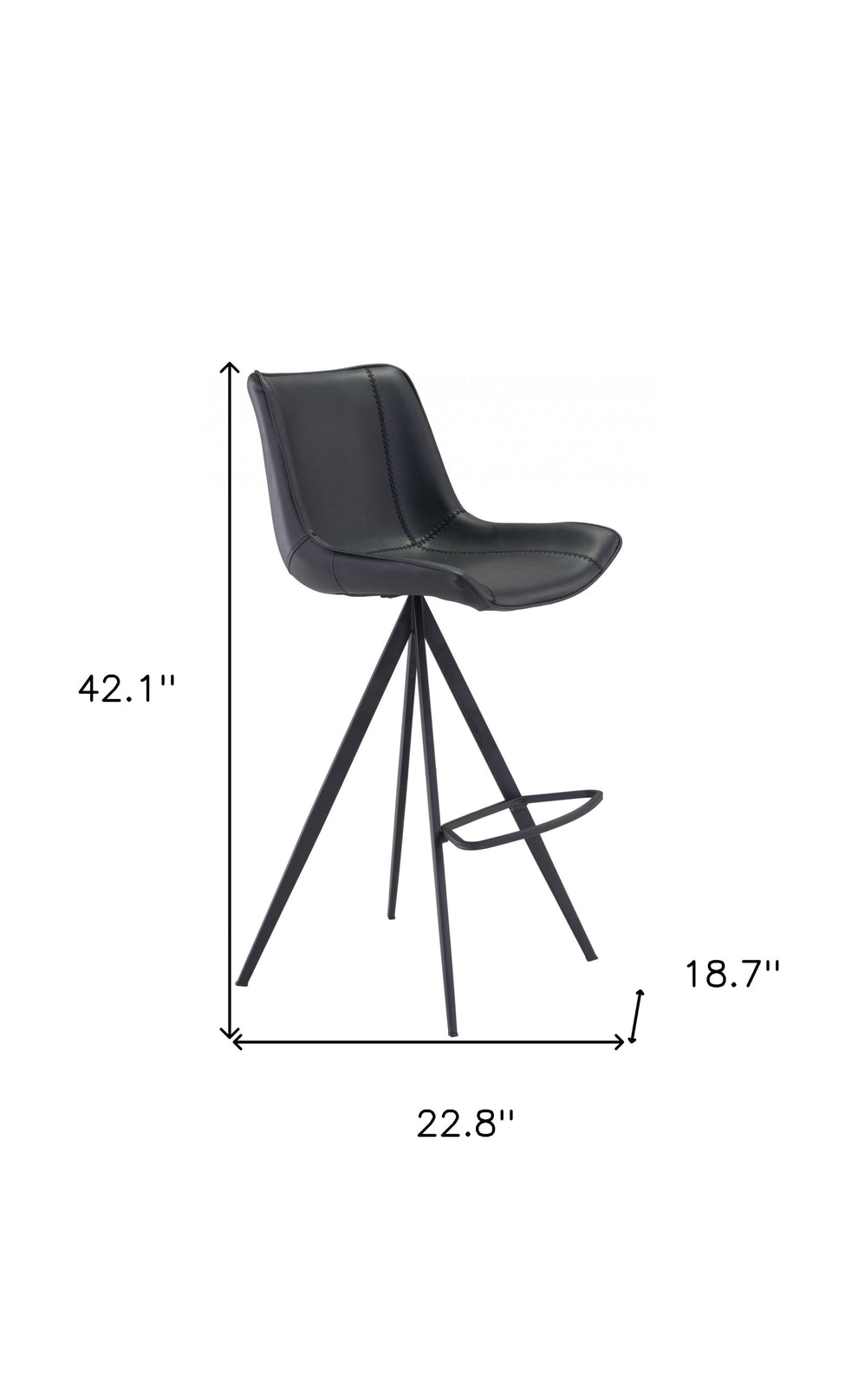 Set Of Two 42" Black Steel Low Back Bar Height Chairs With Footrest By Homeroots | Bar Stools | Modishstore - 8