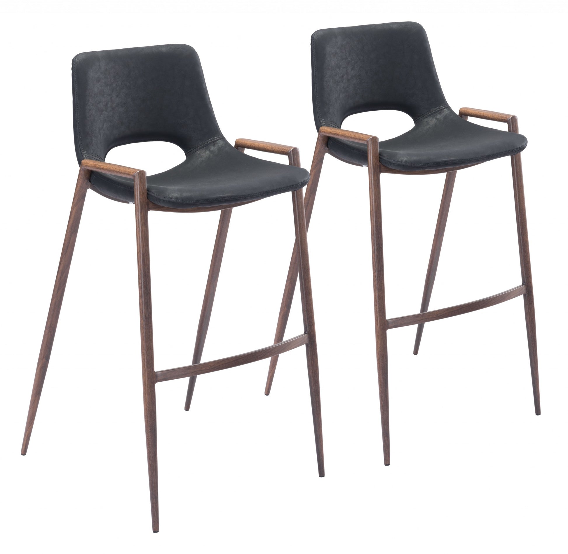 Set Of Two 39" Black And Brown Steel Low Back Bar Height Chairs With Footrest By Homeroots | Bar Stools | Modishstore - 6