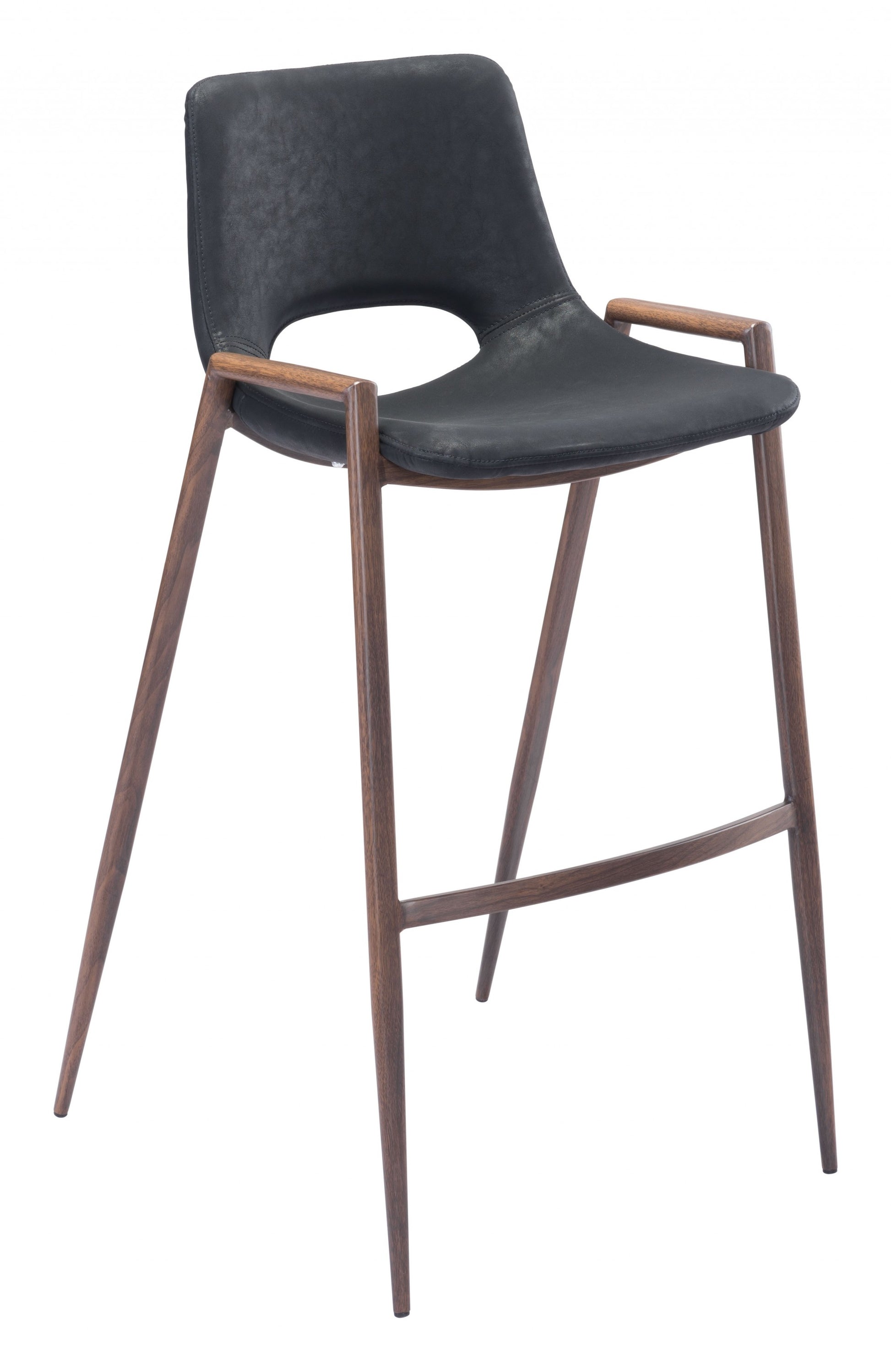 Set Of Two 39" Black And Brown Steel Low Back Bar Height Chairs With Footrest By Homeroots | Bar Stools | Modishstore