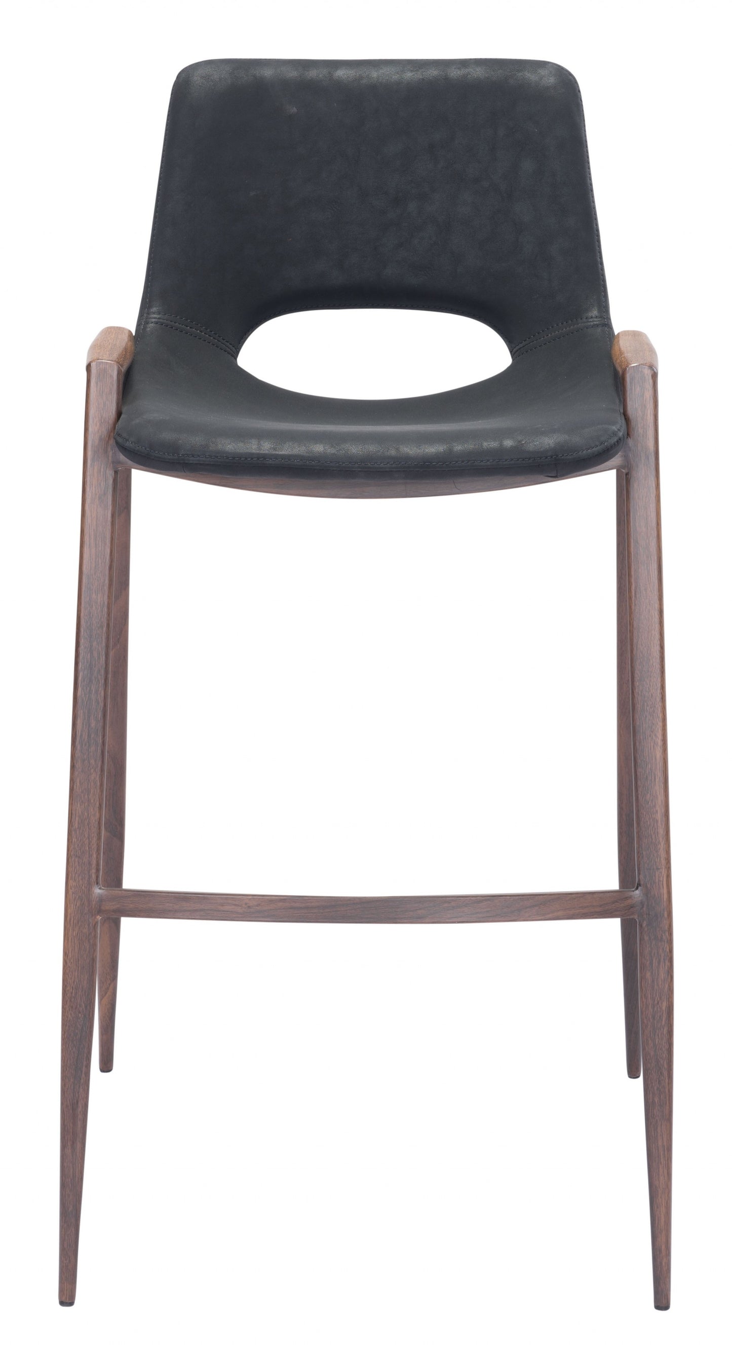 Set Of Two 39" Black And Brown Steel Low Back Bar Height Chairs With Footrest By Homeroots