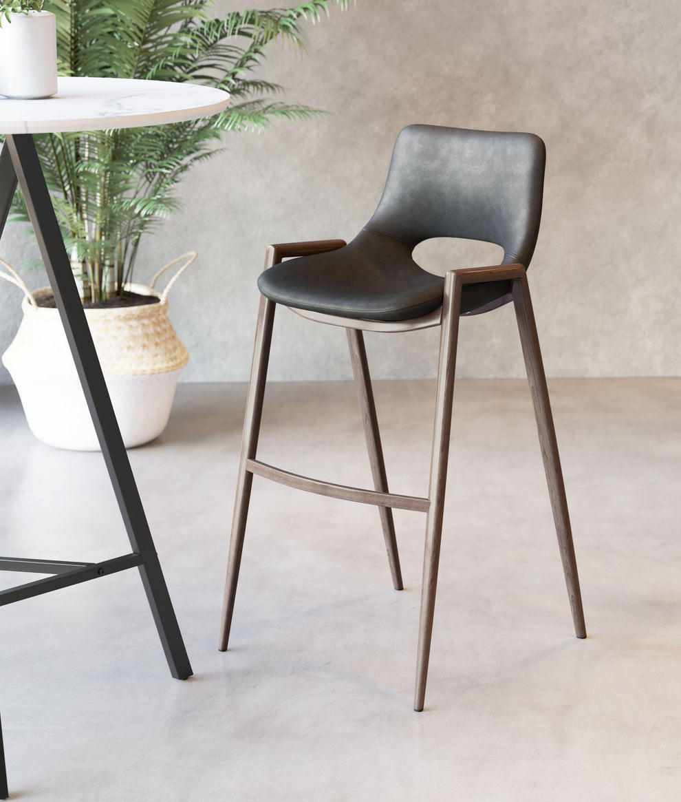 Set Of Two 39" Black And Brown Steel Low Back Bar Height Chairs With Footrest By Homeroots | Bar Stools | Modishstore - 8