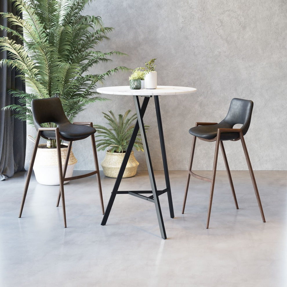 Set Of Two 39" Black And Brown Steel Low Back Bar Height Chairs With Footrest By Homeroots | Bar Stools | Modishstore - 9