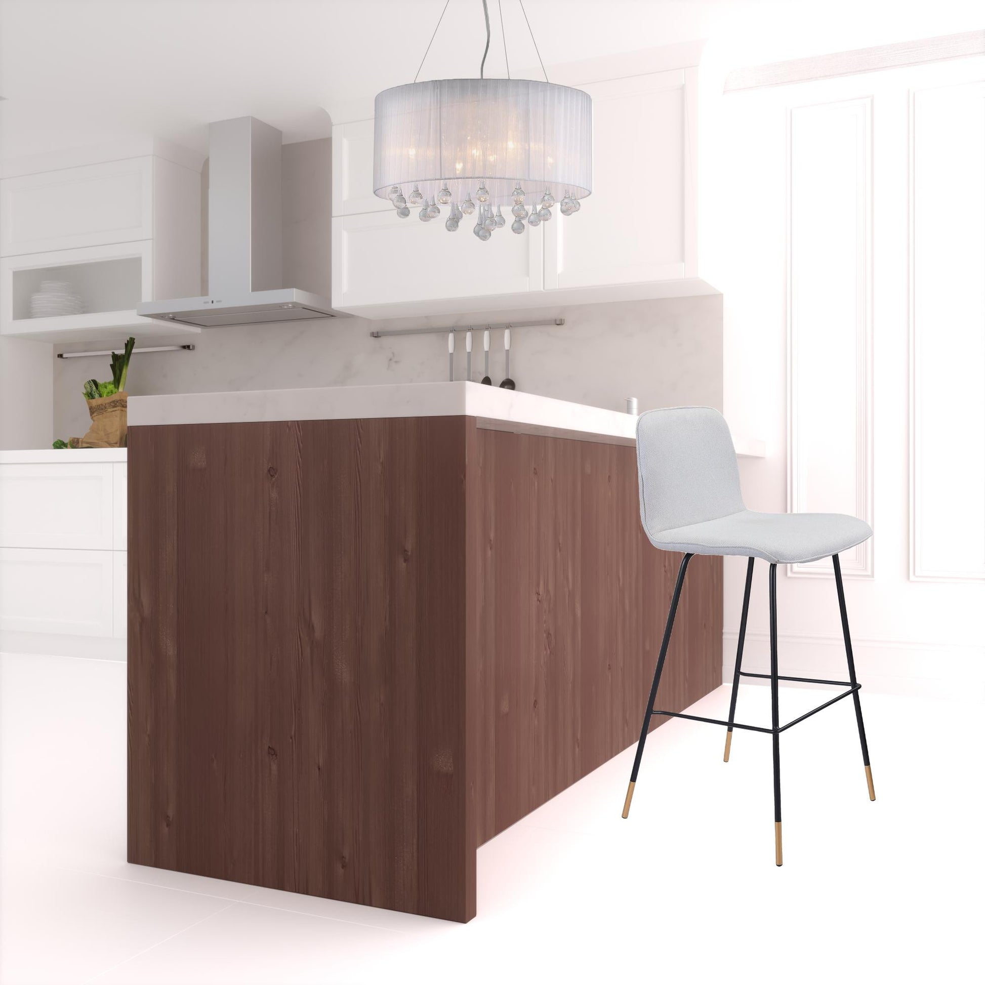 40" Light Gray Upholstered and Black Bar Height Chair With Footrest By Homeroots | Bar Stools | Modishstore - 6