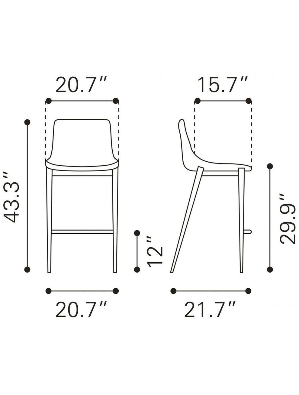 Set Of Two 43" Black Steel Low Back Bar Height Chairs With Footrest By Homeroots | Bar Stools | Modishstore - 9