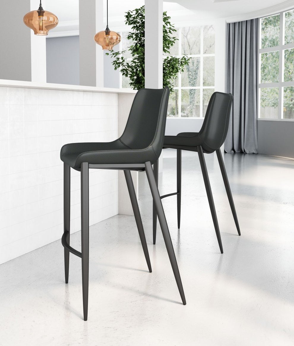 Set Of Two 43" Black Steel Low Back Bar Height Chairs With Footrest By Homeroots | Bar Stools | Modishstore - 7