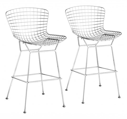 Set Of Two 40" Chrome Contemporary  Wire Bar Chairs With Footrest By Homeroots