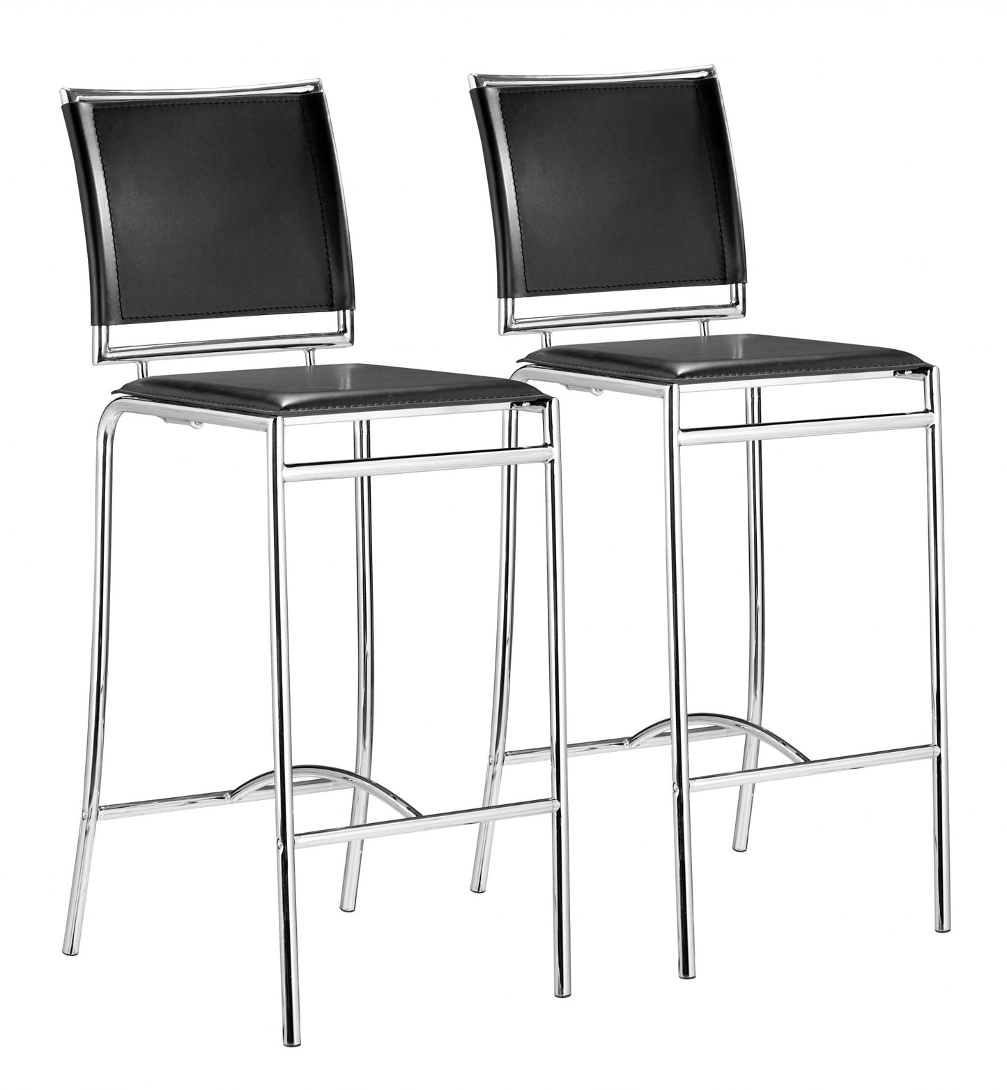 Set Of Two 38" Black Steel Low Back Chairs With Footrest By Homeroots