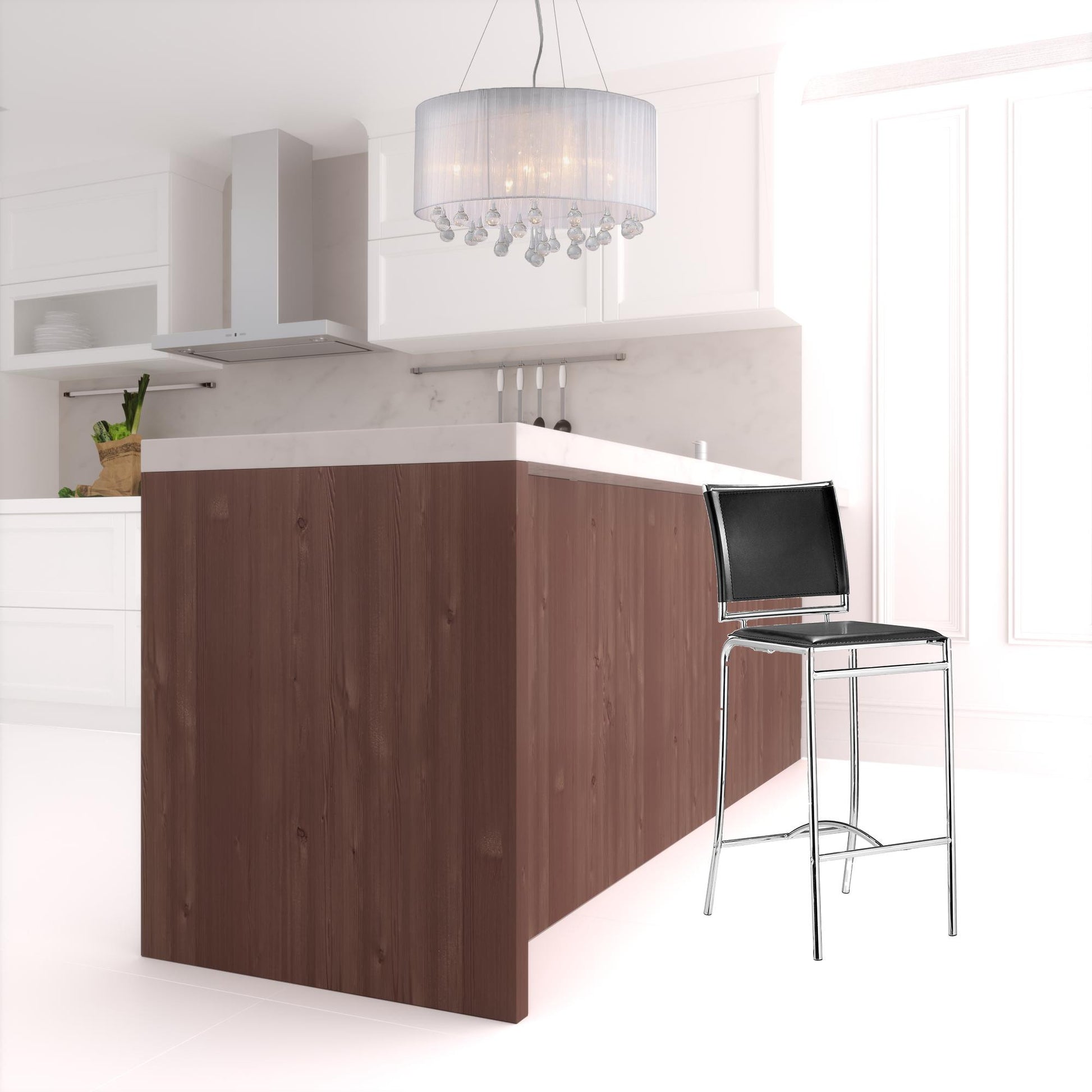 Set Of Two 38" Black Steel Low Back Chairs With Footrest By Homeroots | Bar Stools | Modishstore - 2