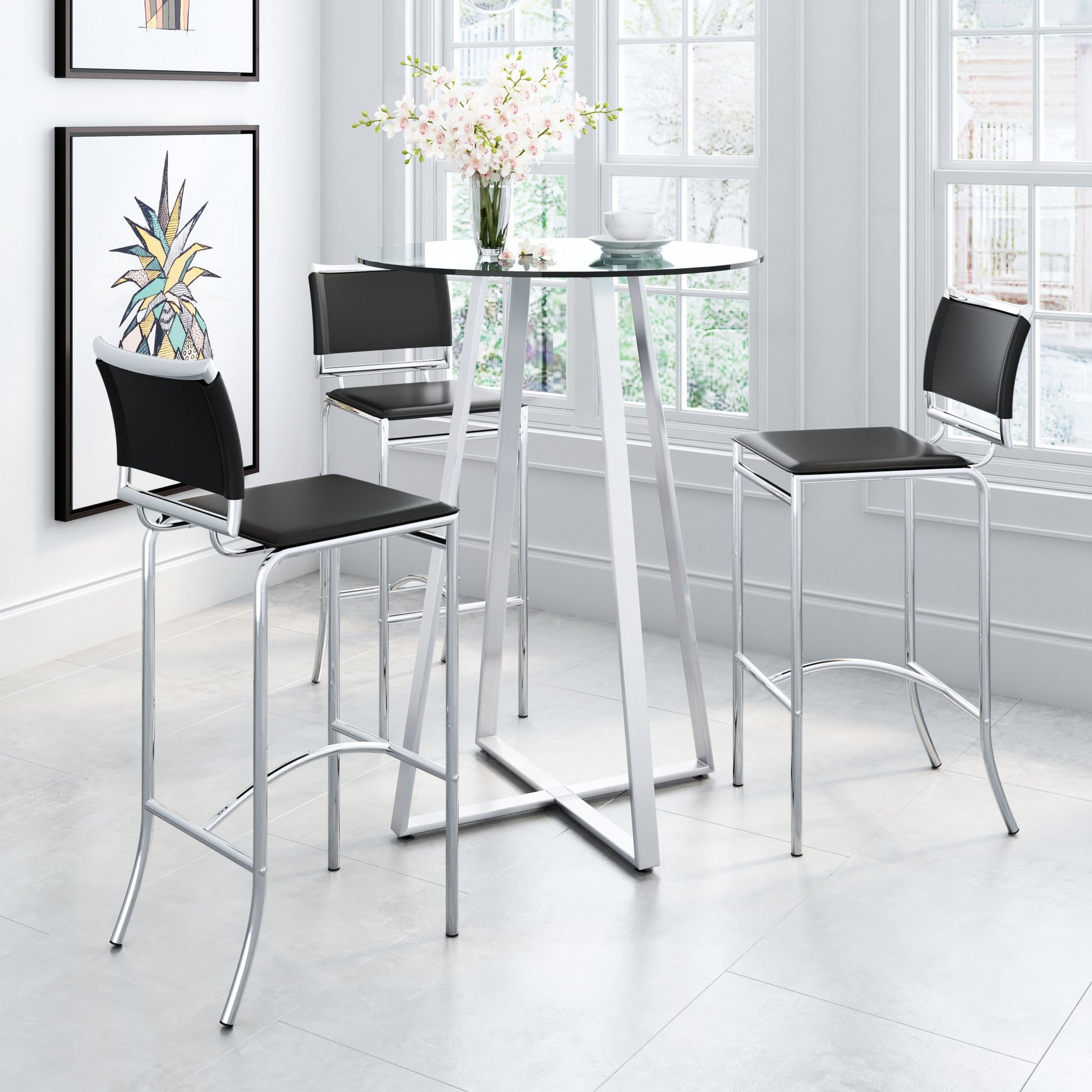 Set Of Two 38" Black Steel Low Back Chairs With Footrest By Homeroots | Bar Stools | Modishstore - 7