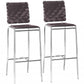 Set Of Two 41" Espresso And Silver Steel Low Back Bar Height Chairs With Footrest By Homeroots