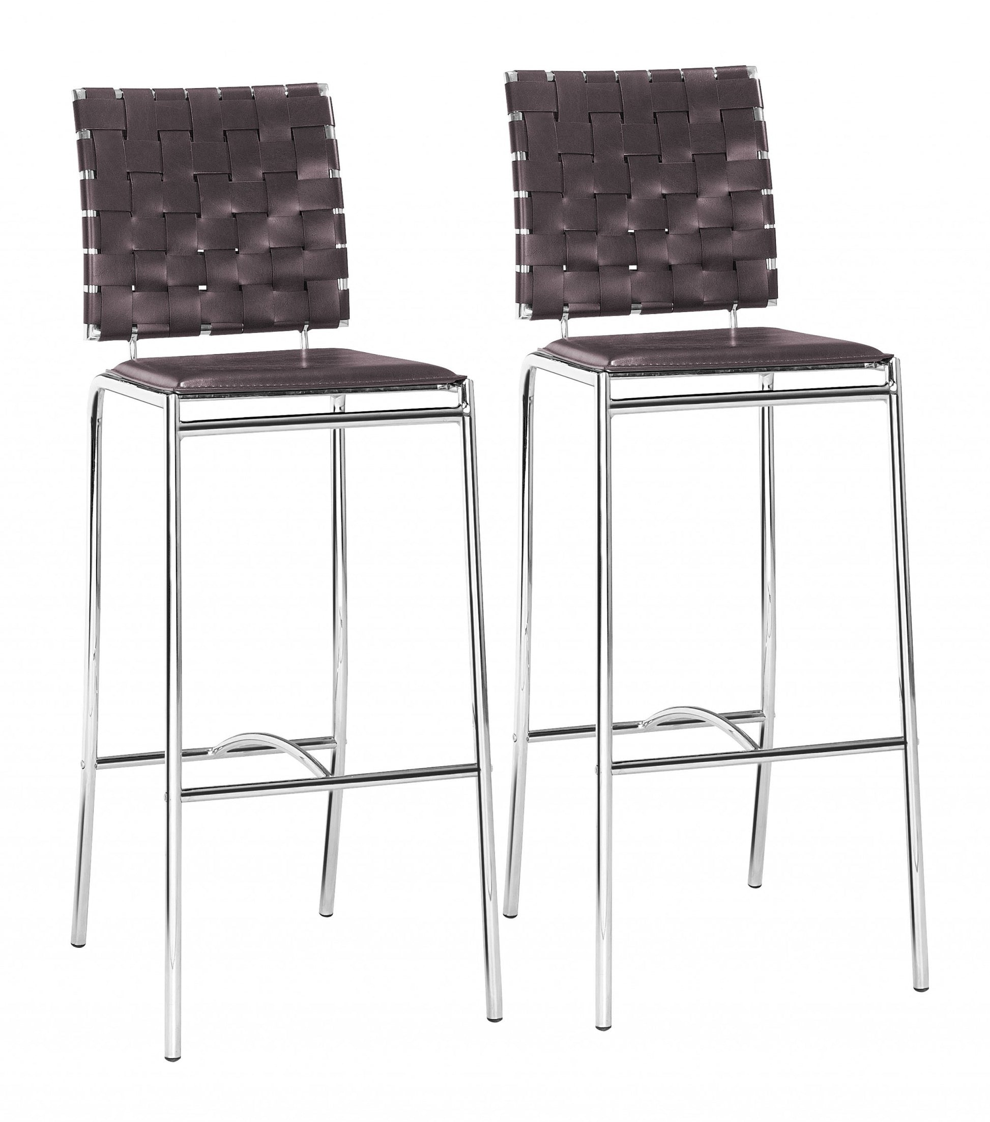 Set Of Two 41" Espresso And Silver Steel Low Back Bar Height Chairs With Footrest By Homeroots | Bar Stools | Modishstore - 5