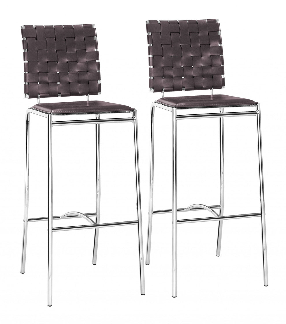 Set Of Two 41" Espresso And Silver Steel Low Back Bar Height Chairs With Footrest By Homeroots | Bar Stools | Modishstore - 5