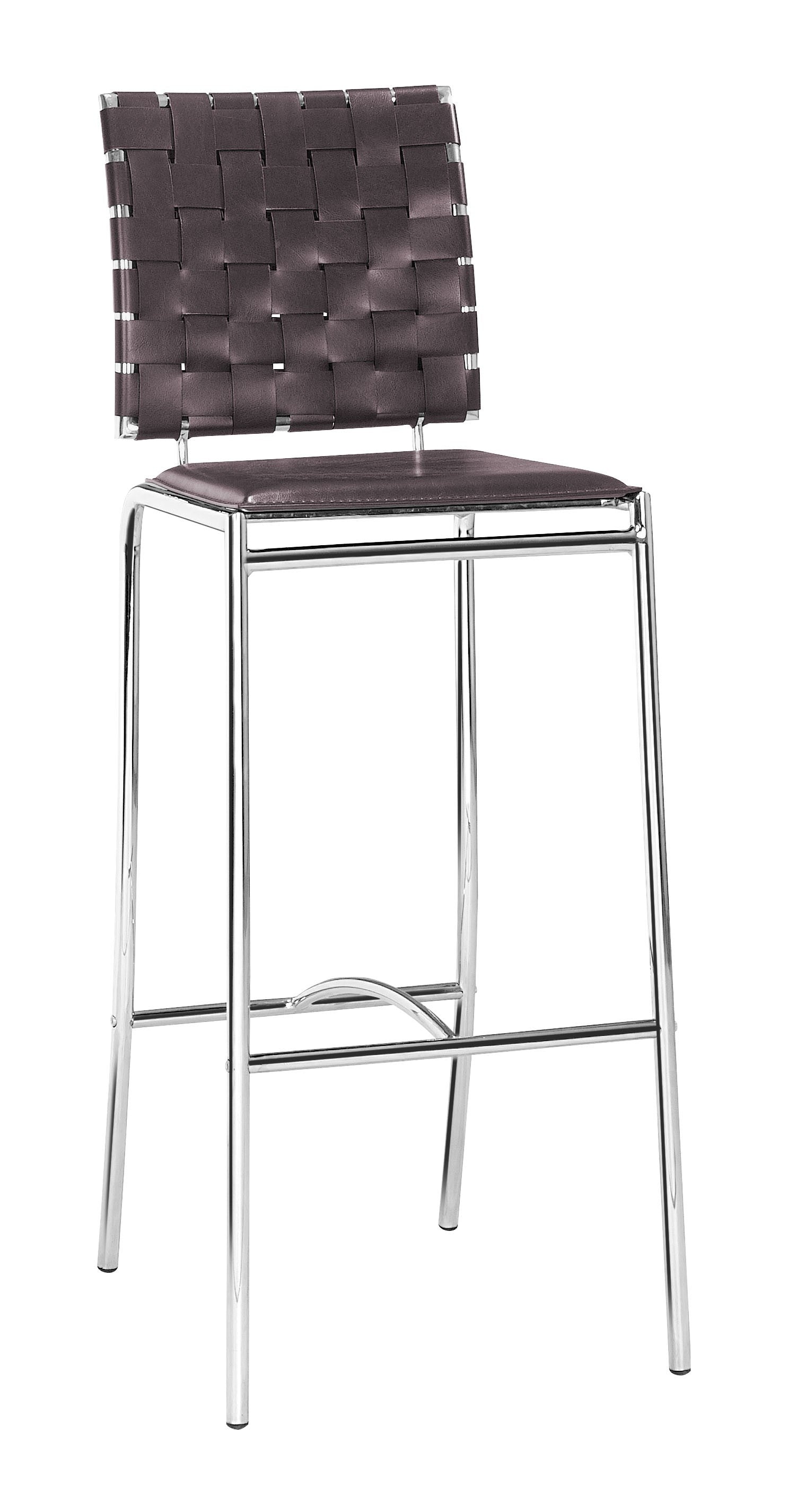 Set Of Two 41" Espresso And Silver Steel Low Back Bar Height Chairs With Footrest By Homeroots | Bar Stools | Modishstore