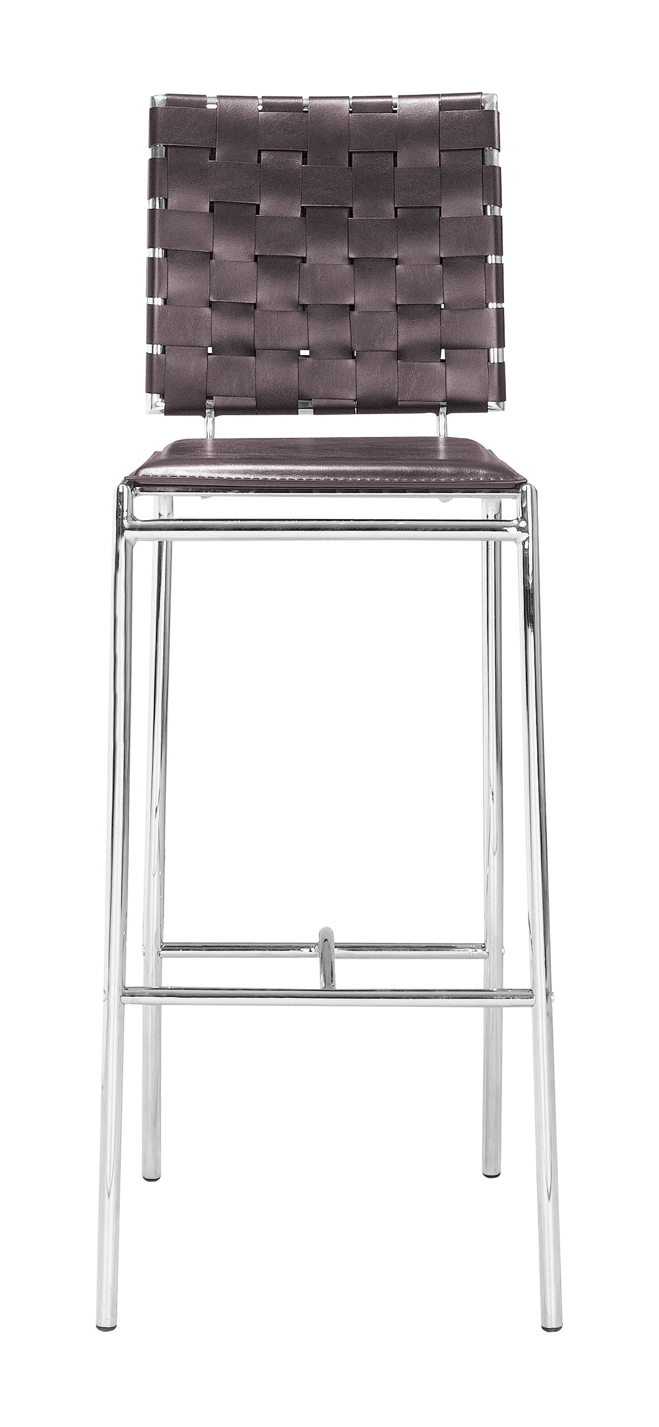 Set Of Two 41" Espresso And Silver Steel Low Back Bar Height Chairs With Footrest By Homeroots | Bar Stools | Modishstore - 3