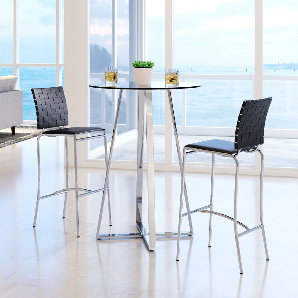 Set Of Two 41" Espresso And Silver Steel Low Back Bar Height Chairs With Footrest By Homeroots | Bar Stools | Modishstore - 6