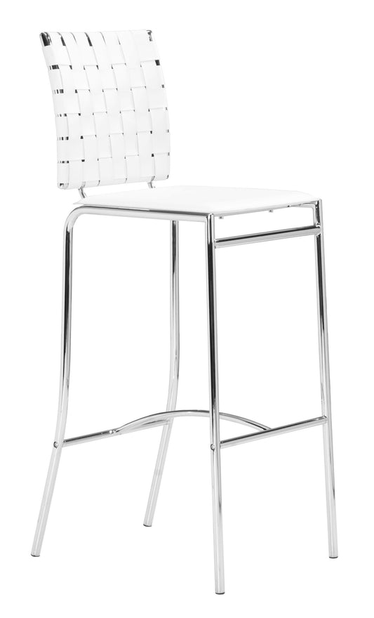 Set Of Two 41" White And Silver Steel Low Back Bar Height Chairs With Footrest By Homeroots