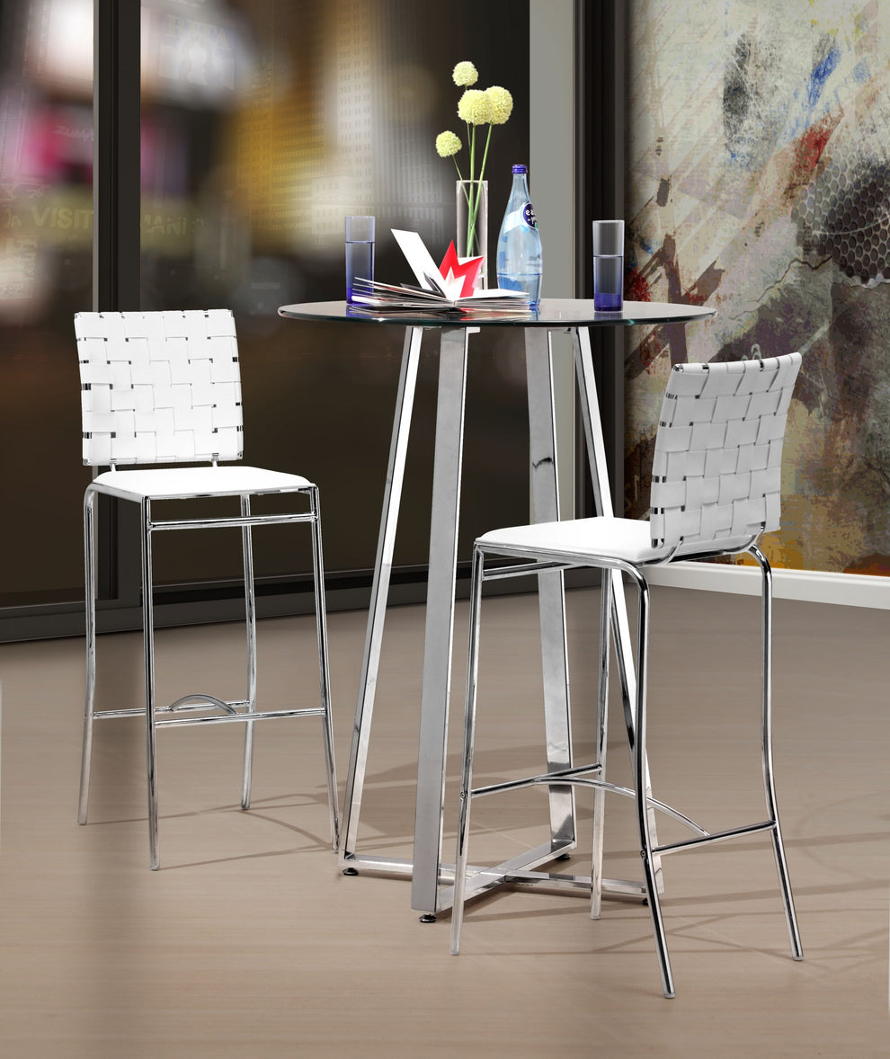 Set Of Two 41" White And Silver Steel Low Back Bar Height Chairs With Footrest By Homeroots | Bar Stools | Modishstore - 7