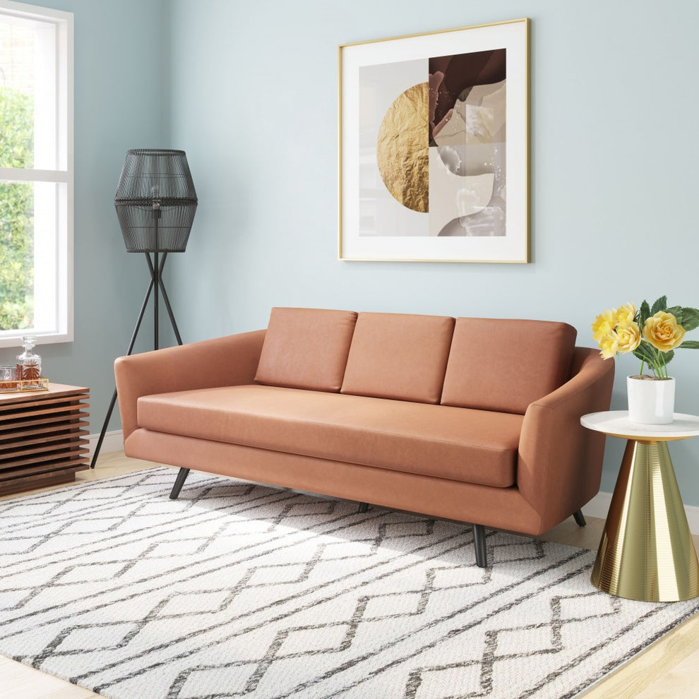 79" Brown Simplicity Faux Leather And Black Sofa By Homeroots | Sofas | Modishstore - 7