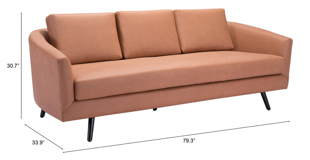 79" Brown Simplicity Faux Leather And Black Sofa By Homeroots | Sofas | Modishstore - 8