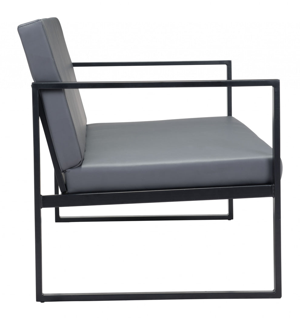 45" Gray Faux Leather And Black Metal Contemporary Sofa By Homeroots | Sofas | Modishstore - 3
