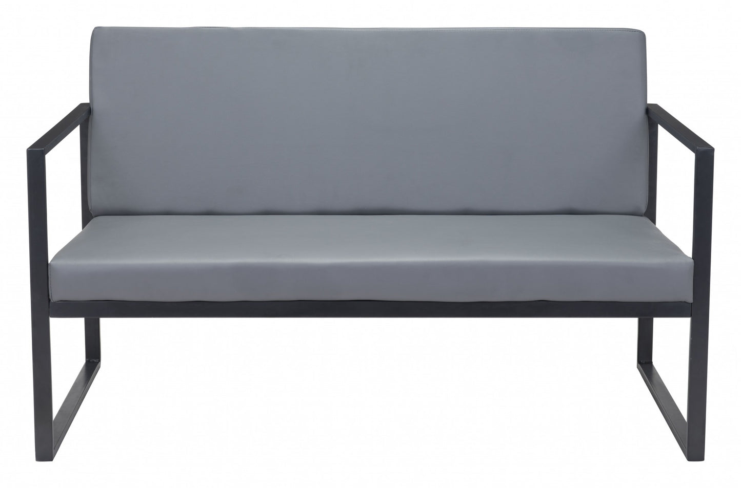 45" Gray Faux Leather And Black Metal Contemporary Sofa By Homeroots