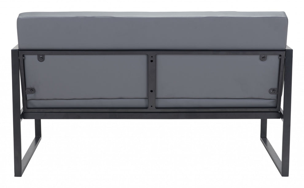45" Gray Faux Leather And Black Metal Contemporary Sofa By Homeroots | Sofas | Modishstore - 5