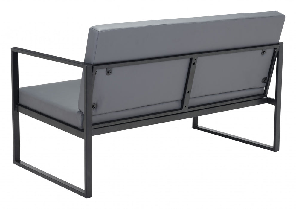 45" Gray Faux Leather And Black Metal Contemporary Sofa By Homeroots | Sofas | Modishstore - 6