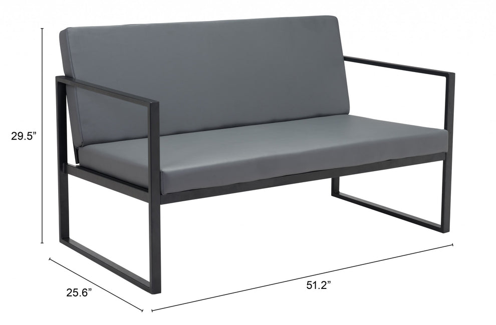 45" Gray Faux Leather And Black Metal Contemporary Sofa By Homeroots | Sofas | Modishstore - 8