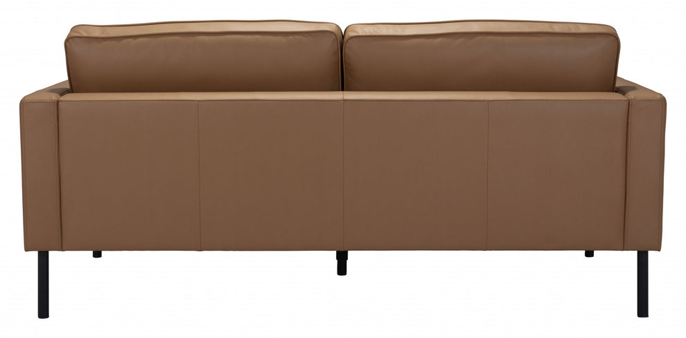 72" Camel Brown Faux Leather And Black Metal Sofa By Homeroots | Sofas | Modishstore - 5