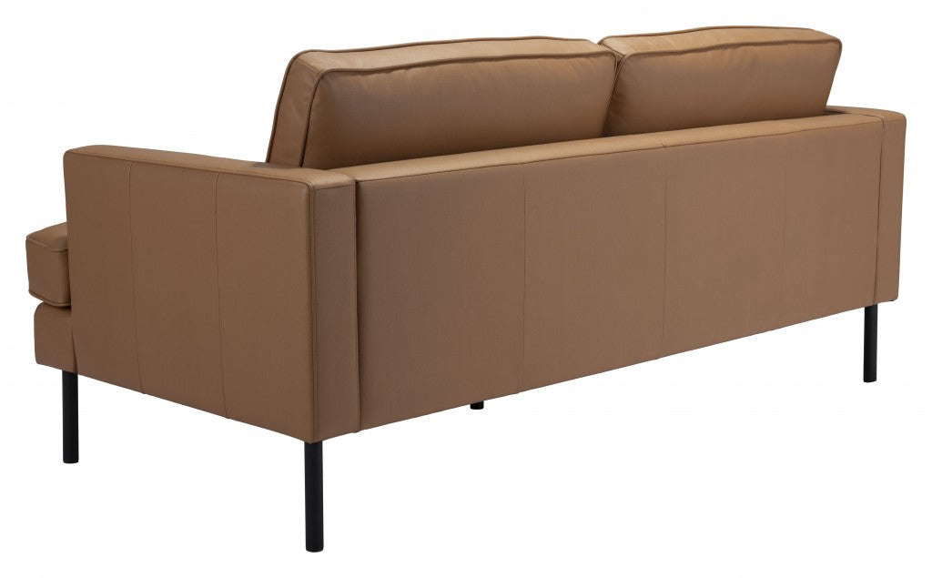 72" Camel Brown Faux Leather And Black Metal Sofa By Homeroots