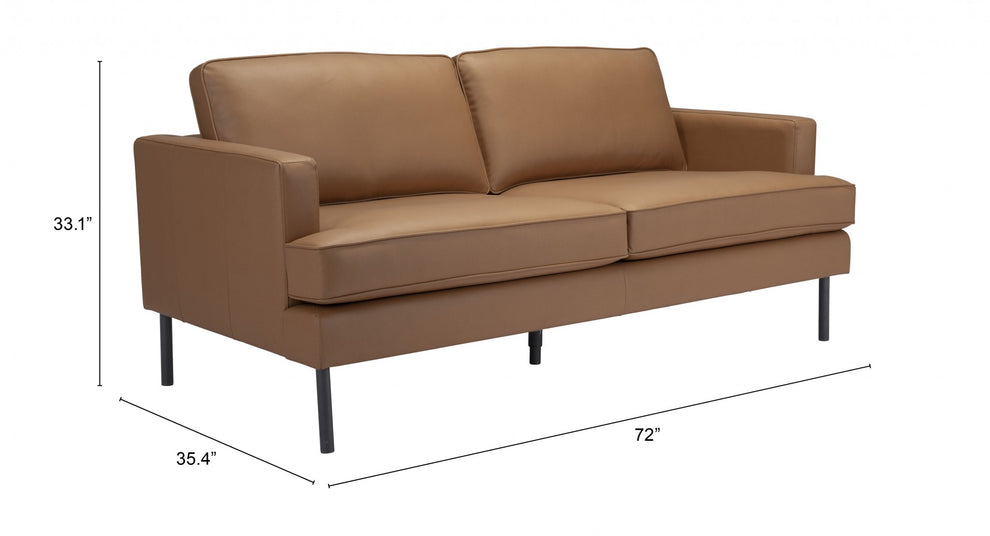 72" Camel Brown Faux Leather And Black Metal Sofa By Homeroots | Sofas | Modishstore - 7