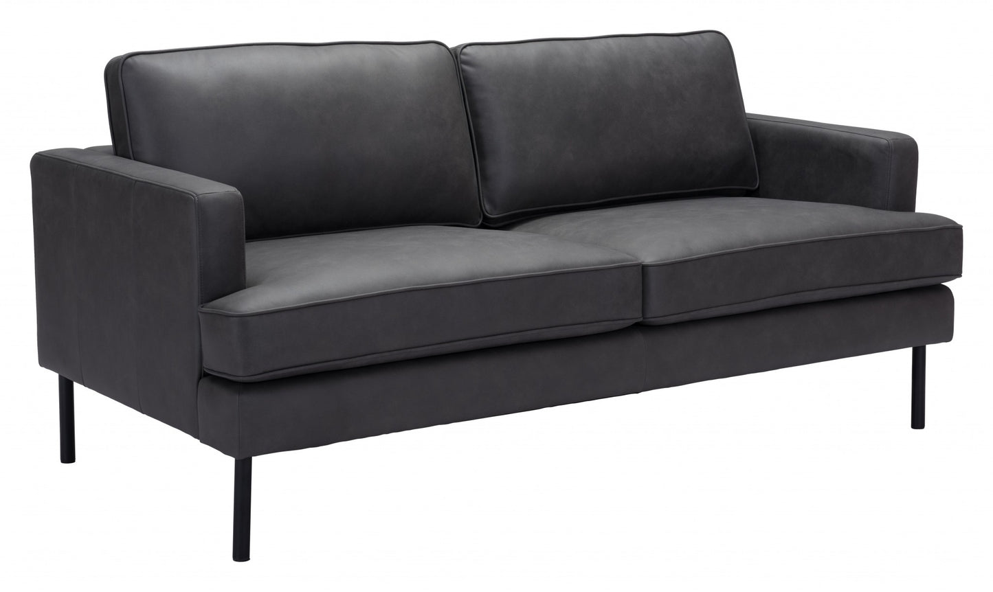 72" Soft Gray Faux Leather And Black Metal Sofa By Homeroots