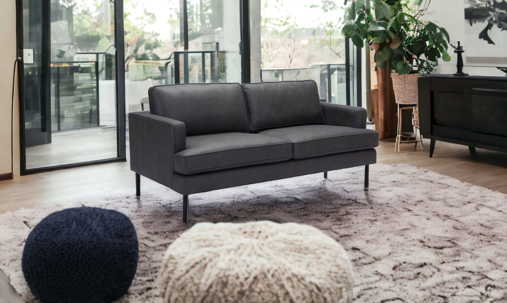 72" Soft Gray Faux Leather And Black Metal Sofa By Homeroots | Sofas | Modishstore - 2
