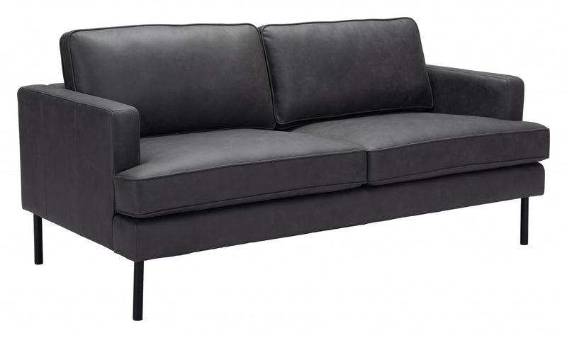 72" Soft Gray Faux Leather And Black Metal Sofa By Homeroots | Sofas | Modishstore