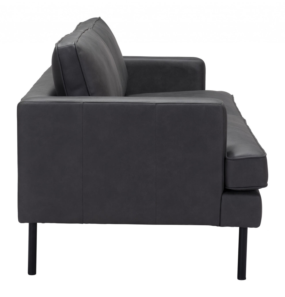 72" Soft Gray Faux Leather And Black Metal Sofa By Homeroots | Sofas | Modishstore - 3
