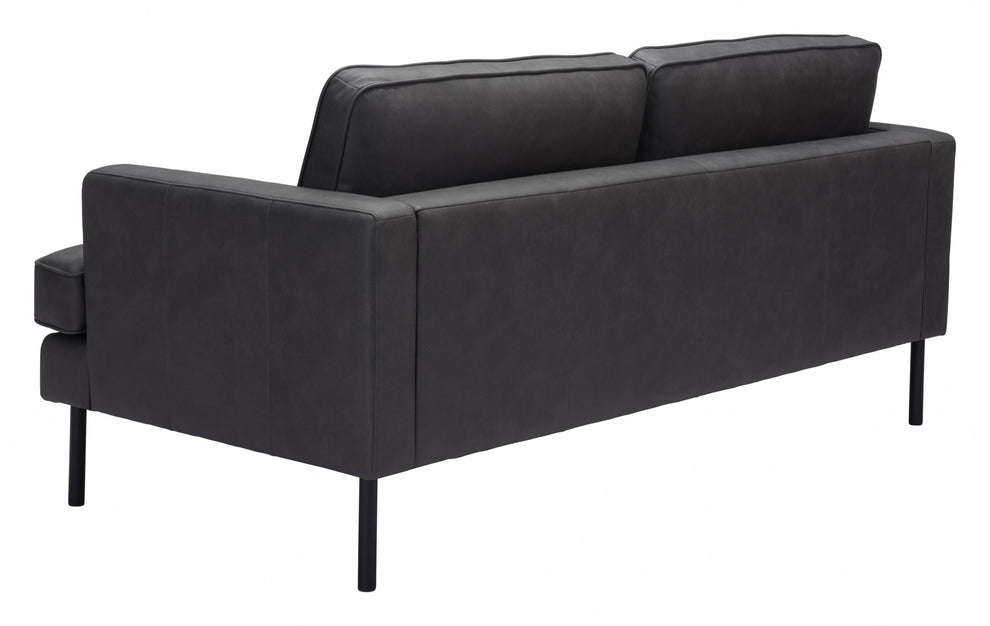 72" Soft Gray Faux Leather And Black Metal Sofa By Homeroots | Sofas | Modishstore - 6