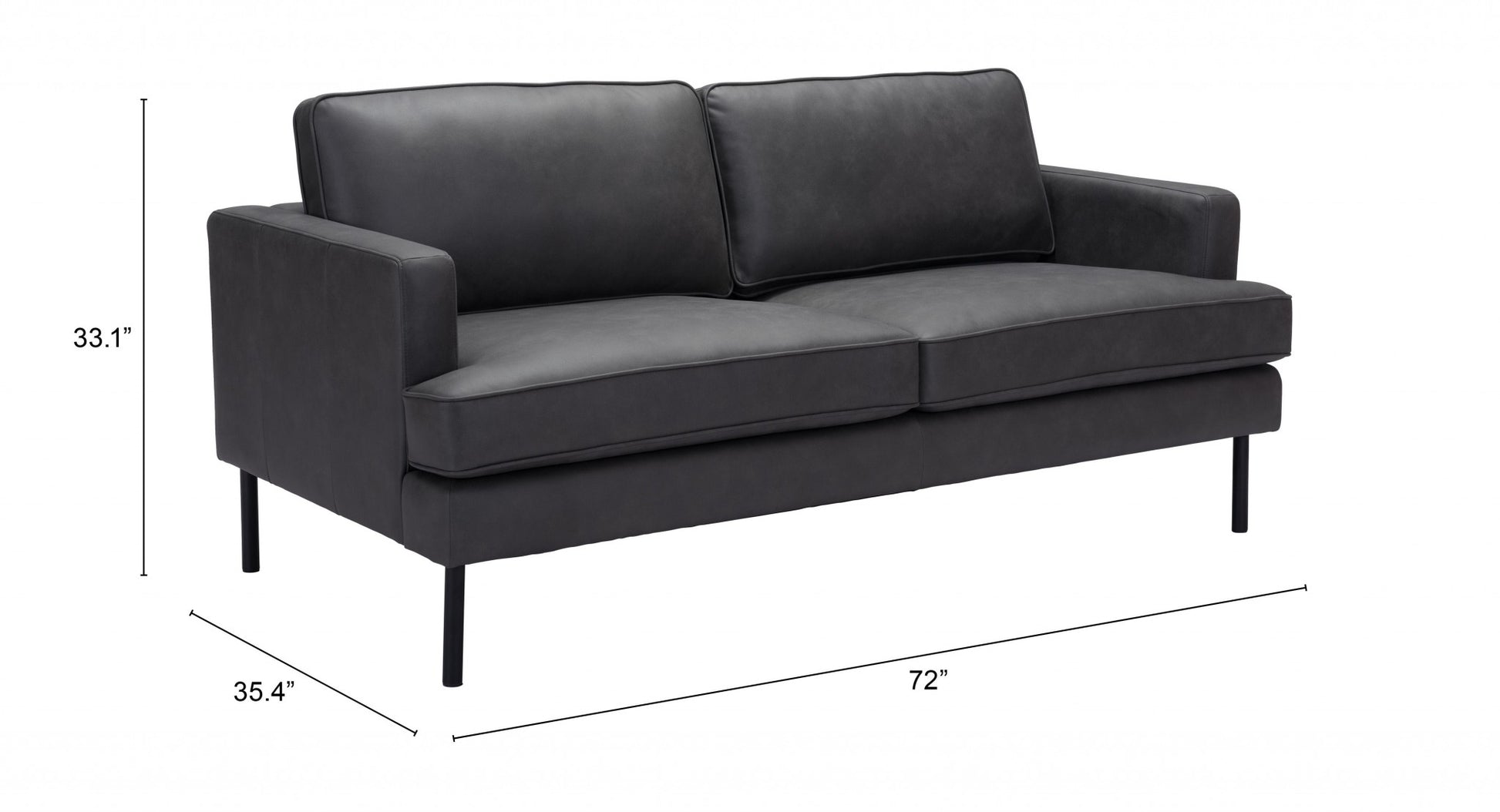 72" Soft Gray Faux Leather And Black Metal Sofa By Homeroots | Sofas | Modishstore - 7